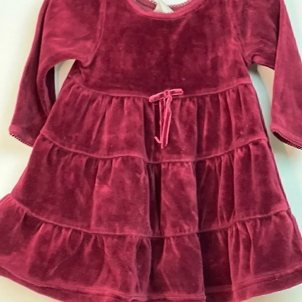 Jillian’s Closet ruffled wine burgundy velour holiday dress size 12 months EUC